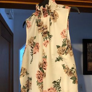 Smocked Neck Floral Tank Top (white)